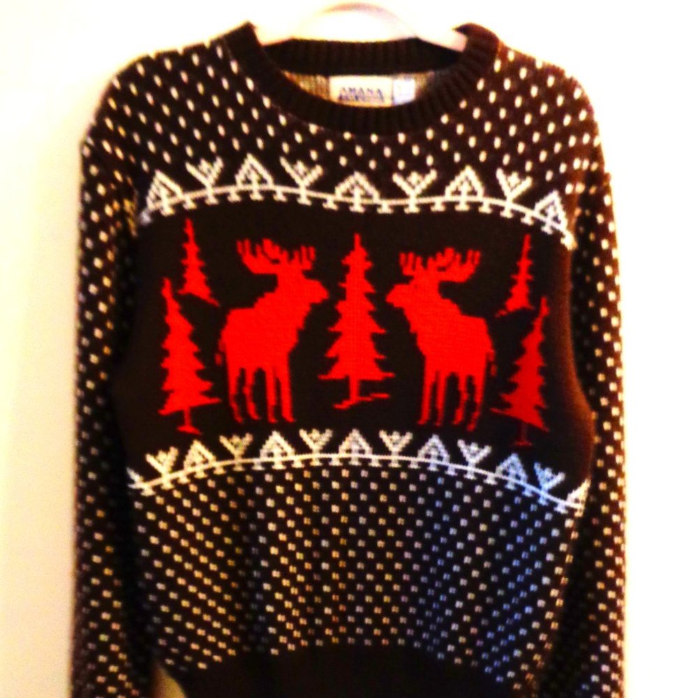 Amana Vintage Moose Pullover Lodge Sweater M